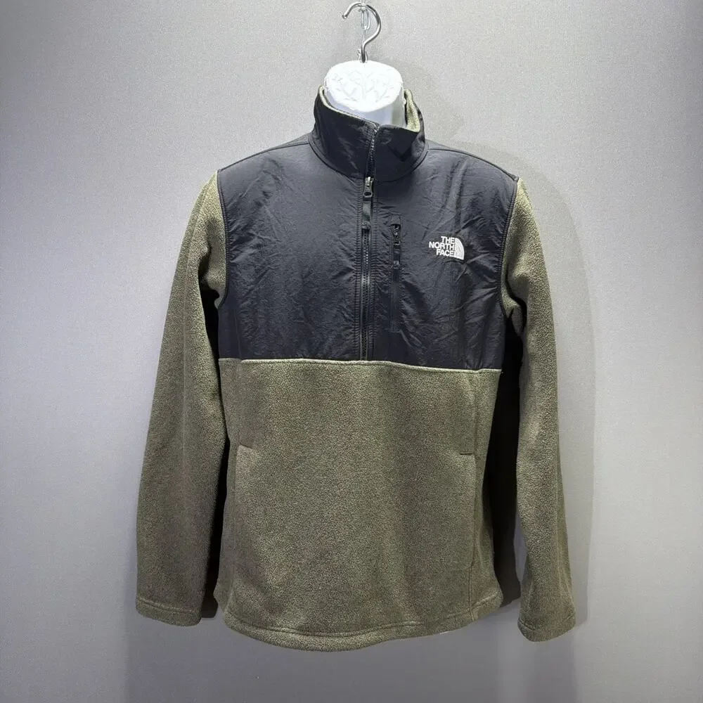 North Face Denali Fleece 1/4 Zip Pullover Men's S Olive Green Black Sweatshirt